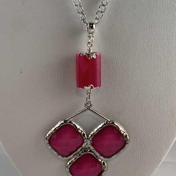 Handmade Jewelry - Silver Tone Trace Chain Necklace With Pink Crystal (NA7,NA8)